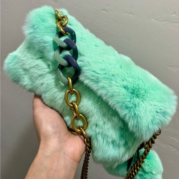 Handmade Real Rex Rabbit Fur Wristlet/Crossbody/Shoulder Bag Includes Free Gift - Picture 8 of 16